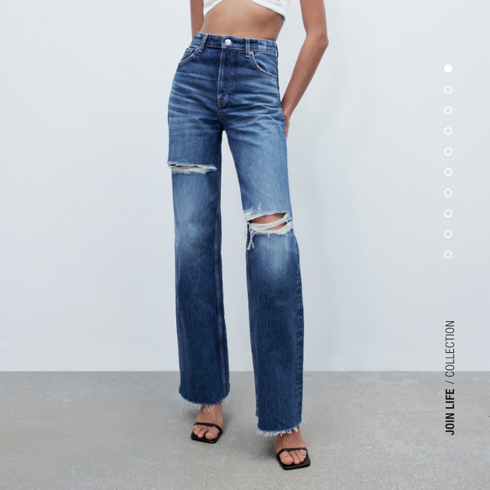 Zara Ripped Wide Leg Jeans